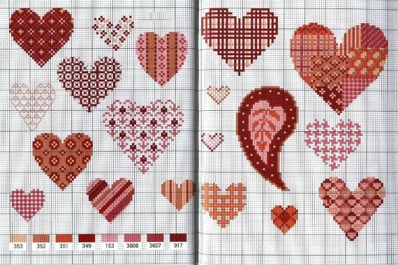 Схемы для вышивки: сердца