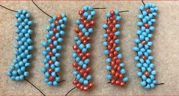 Схемы: Potawatomi stitch и цепочка в полтора ряда.
