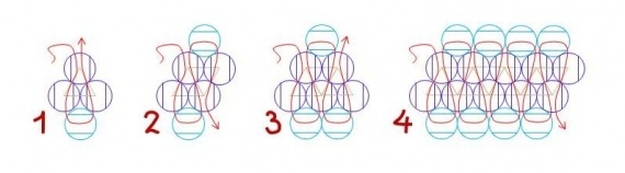 Схемы: Potawatomi stitch и цепочка в полтора ряда.